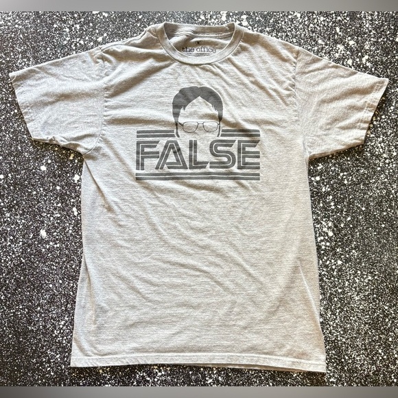 “False” Dwight Schrute The Office Gray Short Sleeve T-Shirt Men's Medium - Picture 1 of 2